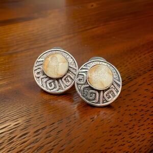 Rare ZEALANDIA 925 Silver and Agate Stone Modernist Post Earrings